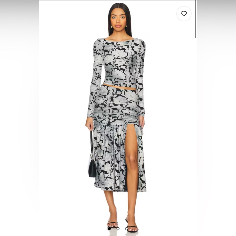 Free People Black & White Floral High-Slit Midi Skirt